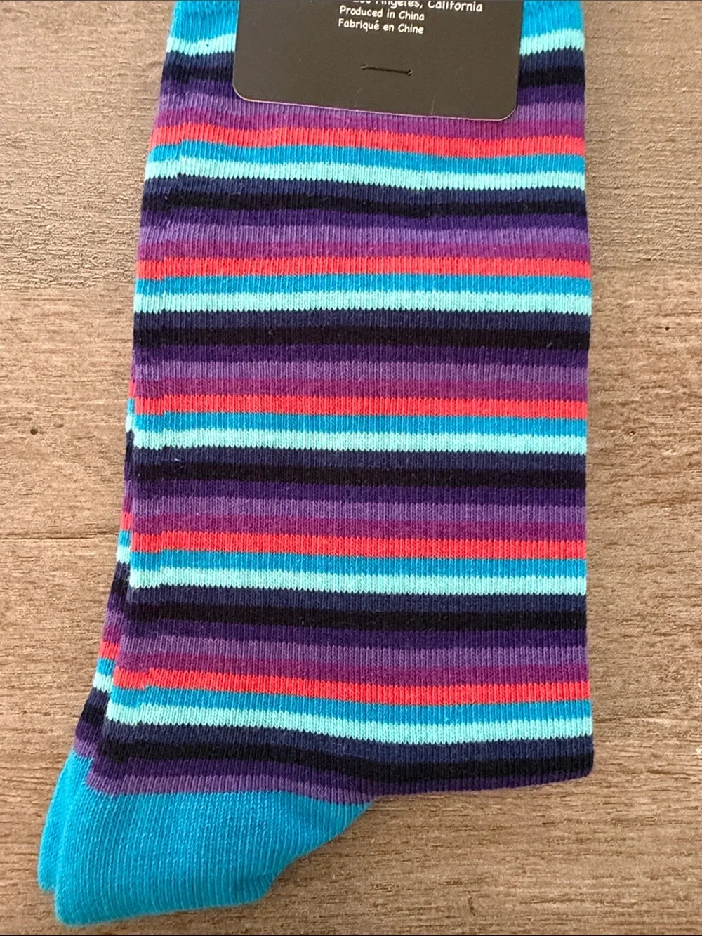 Men's Striped Crew Socks - Turquoise & Purple